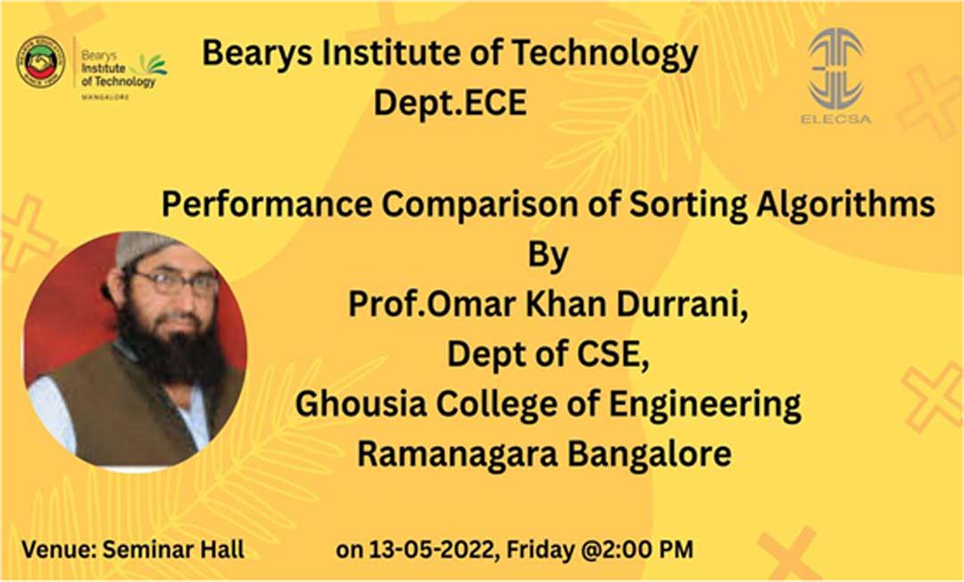 Guest Lecture on Performance Comparison of Sorting Algorithms on 13th May 2022