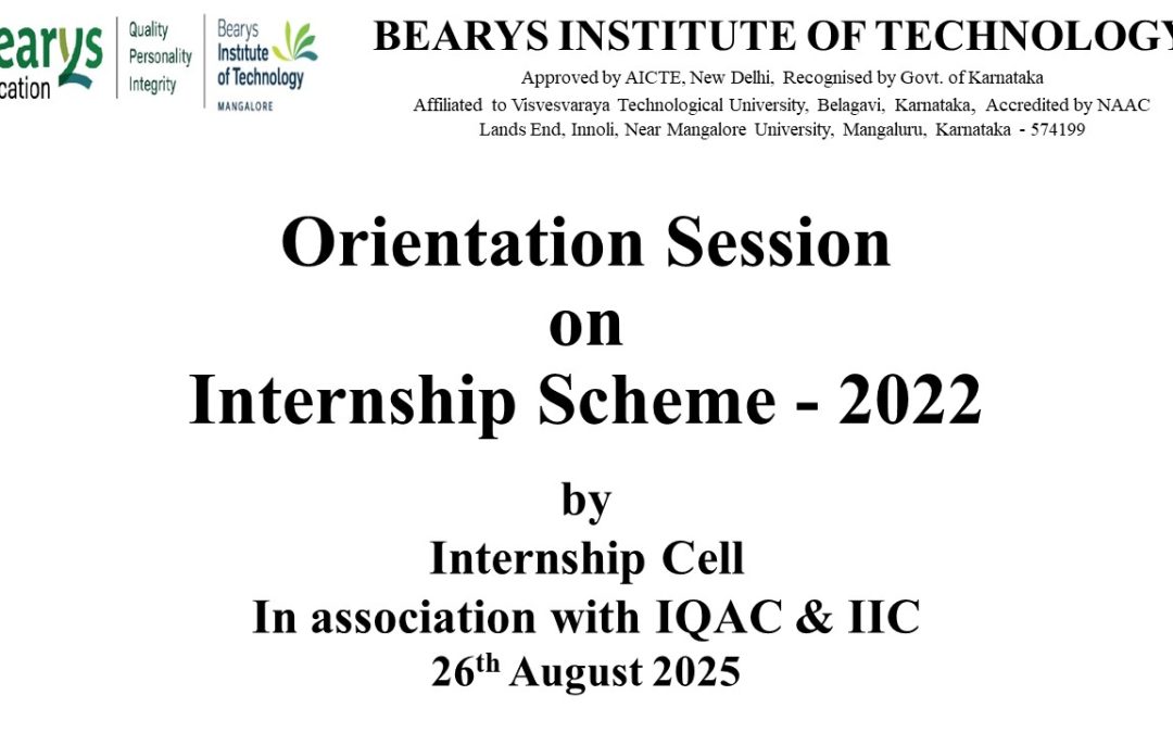 Orientation Programme on VTU Internship Scheme – 2022 for Final Year AI&DS, Civil and Mechanical Engineering Students