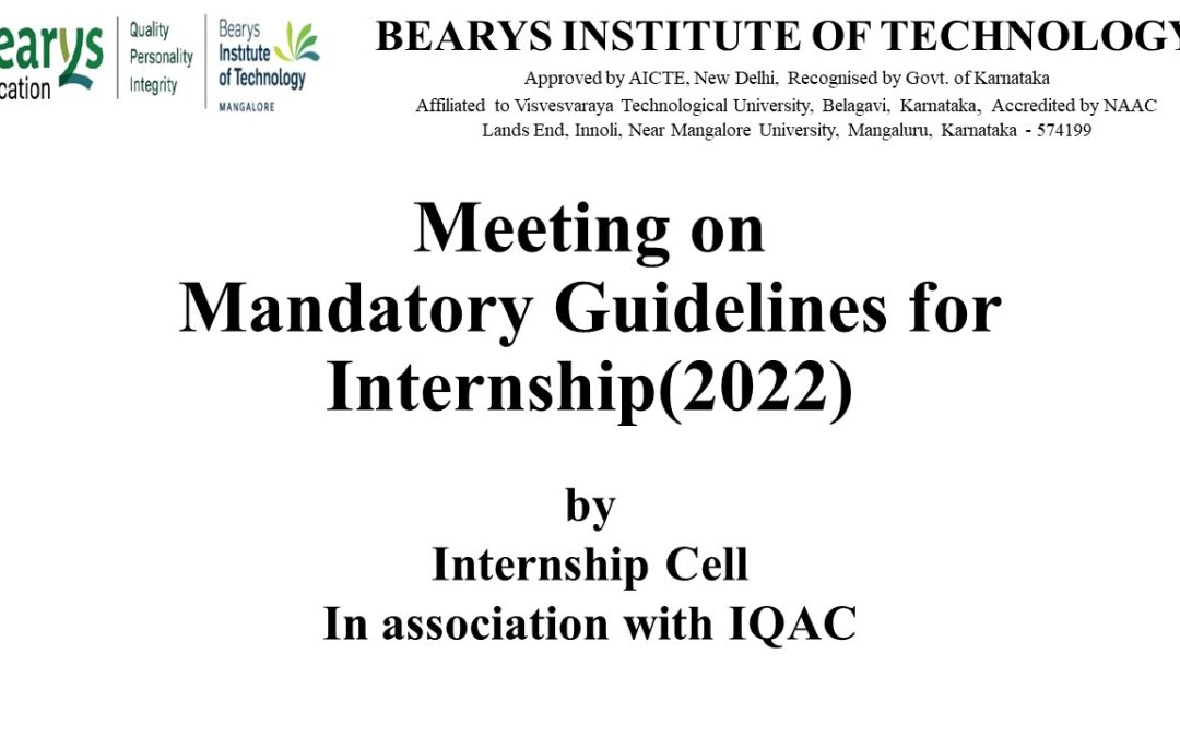 Internship Coordinators Meeting on Implementation of VTU Internship Scheme – 2022
